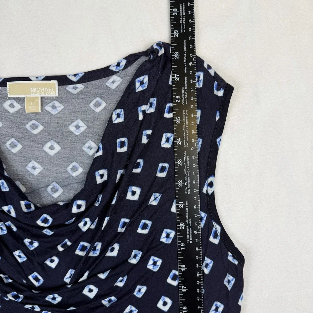 Michael Kors Sleeveless Top Womens Large Blue White Geometric Print Cowl-Neck